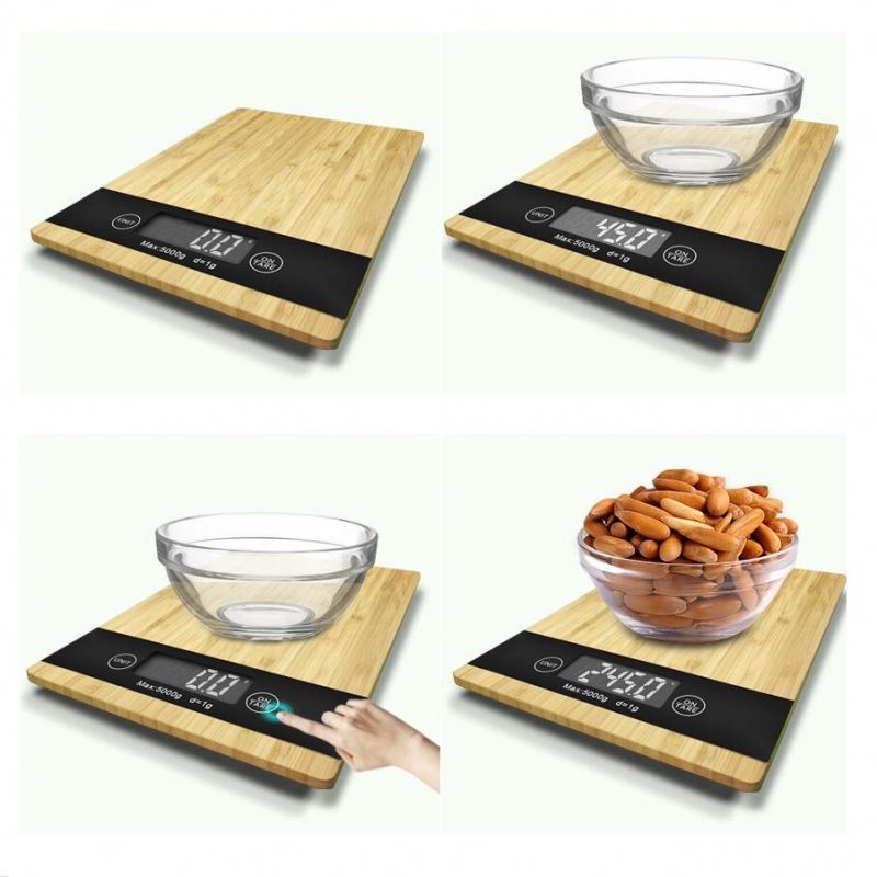 PKS005 Lcd Backlight Display Digital Table Food Bamboo Kitchen Scale